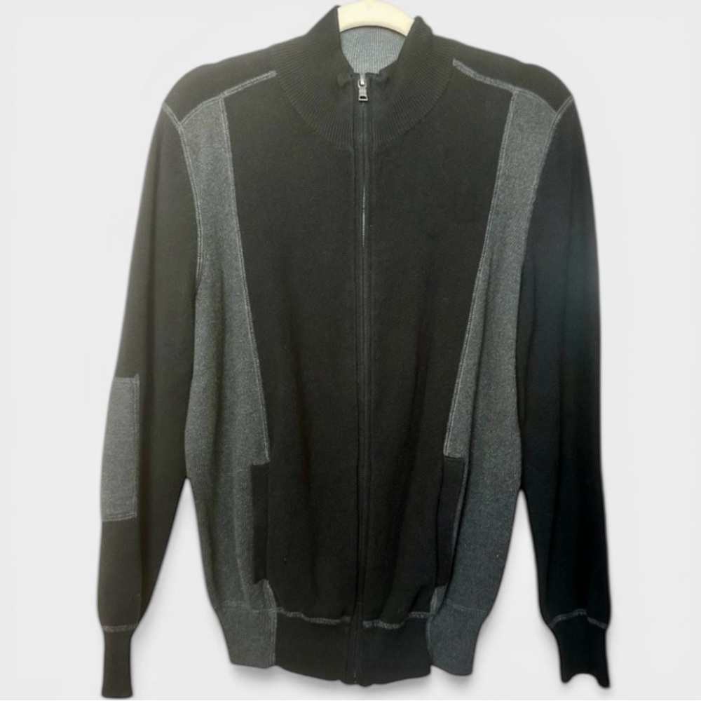 Calvin Klein Men's Black Gray Full Zip Sweater Jacket Medium Modern Colorblock